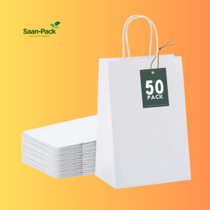 Saan-Pack Medium  8" x 4.5" x 10.25" White Paper Bag