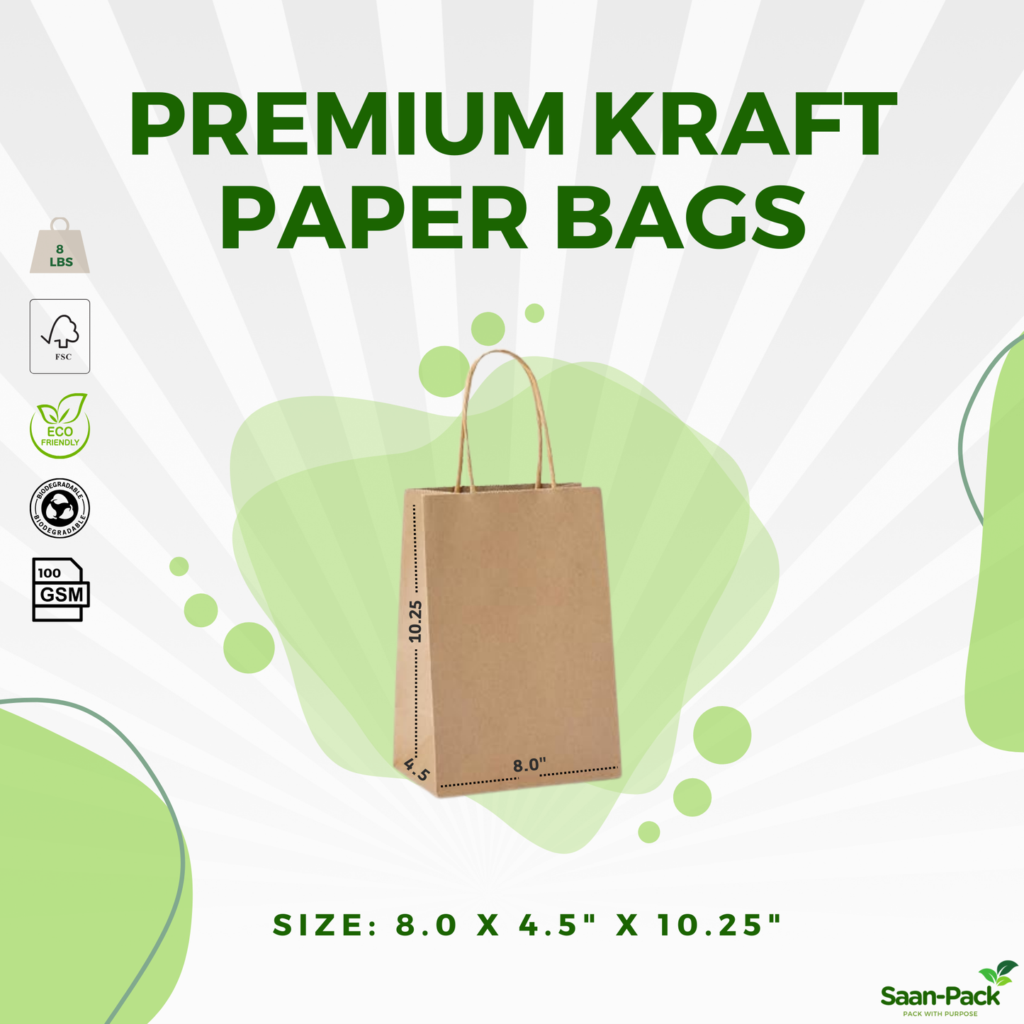 Saan-Pack Medium  8" x 4.5" x 10.25" Brown Paper Bag